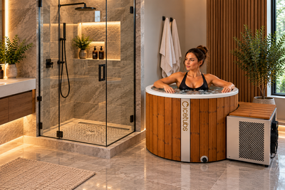 Icetubs IceBarrel XL Immersion Tub, Thermowood & Fiberglass Cold Plunge, 63"L x 41"W x 47"H