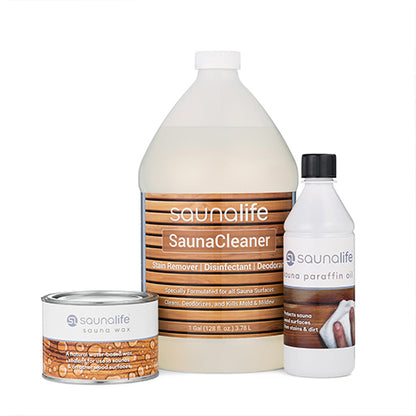 SaunaLife Sauna Care Package Sauna Wax, Sauna Paraffin Oil, 1-Gal Concentrated Sauna Cleaner
