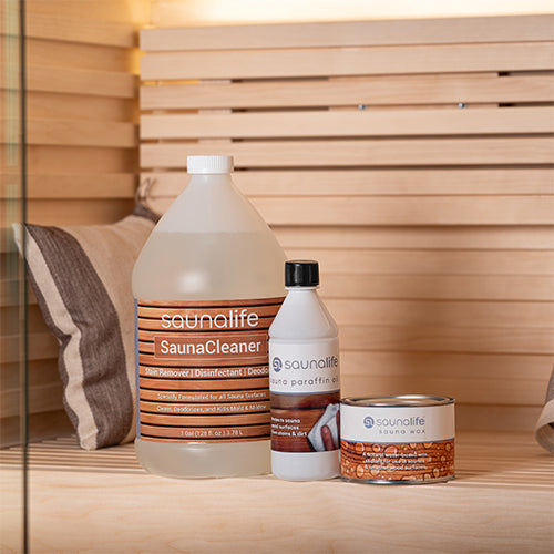 SaunaLife Sauna Care Package Sauna Wax, Sauna Paraffin Oil, 1-Gal Concentrated Sauna Cleaner