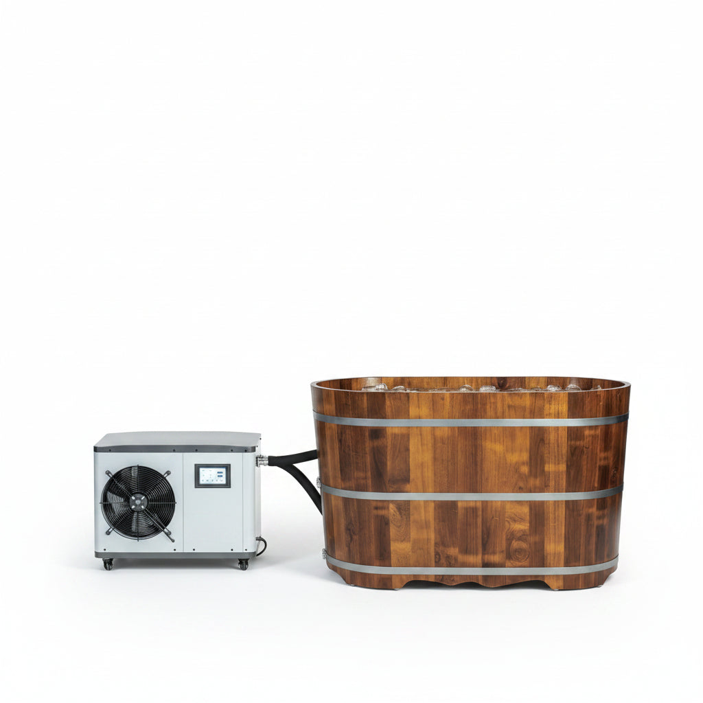 WOODBRIDGE 54" Indoor Cold Plunge Tub W/ 1.3 HP White Chiller – Rapid Cooling & Heating, Ozone Sanitation, Filter Circulation System, Wifi-Enabled & Remote Control via APP, Insulated Tub Cover