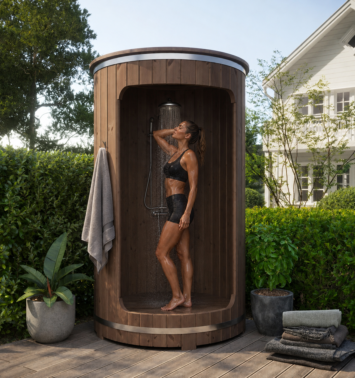 SaunaLife Model R3 Rain Series Outdoor Barrel Shower Kit, 53"W x 90"H