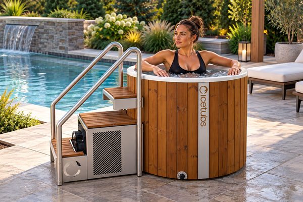 Icetubs IceBarrel XL Immersion Tub, Thermowood & Fiberglass Cold Plunge, 63"L x 41"W x 47"H