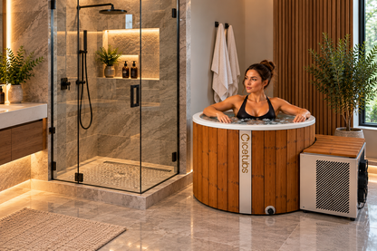 Icetubs IceBarrel XL Immersion Tub, Thermowood & Fiberglass Cold Plunge, 63"L x 41"W x 47"H