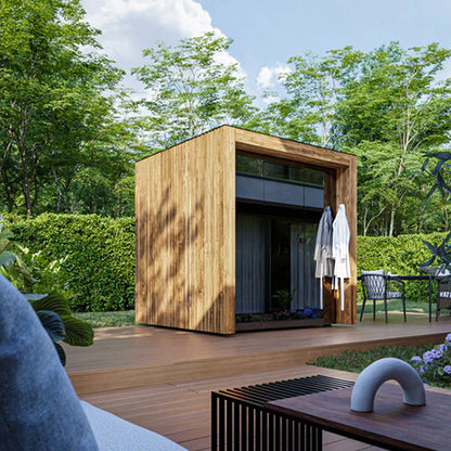 Sauna Cabin Fully Assembled Outdoor Sauna, Tinted Glass Front with Eave, Up to 4 Persons