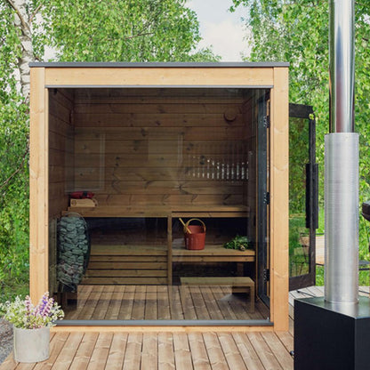 ThermaSol Nordic Dawn Sauna Cabin Fully Assembled Outdoor Sauna, Nordic Pine, Up to 4 Persons