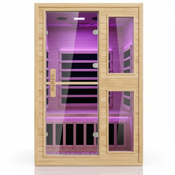 2 Person Far Infrared Sauna with Smart APP Control, Canadian Hemlock Wood Indoor Sauna Room, 2000W Low EMF Fast Heating Home Dry Sauna, 7 Color Chromotherapy, Bluetooth Speakers for Relaxation